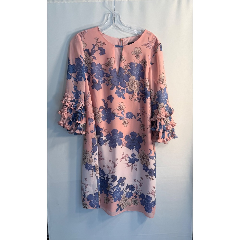 Vince Camuto Pink Blue Floral Ombre Ruffle Sleeve Shift Dress Size 8